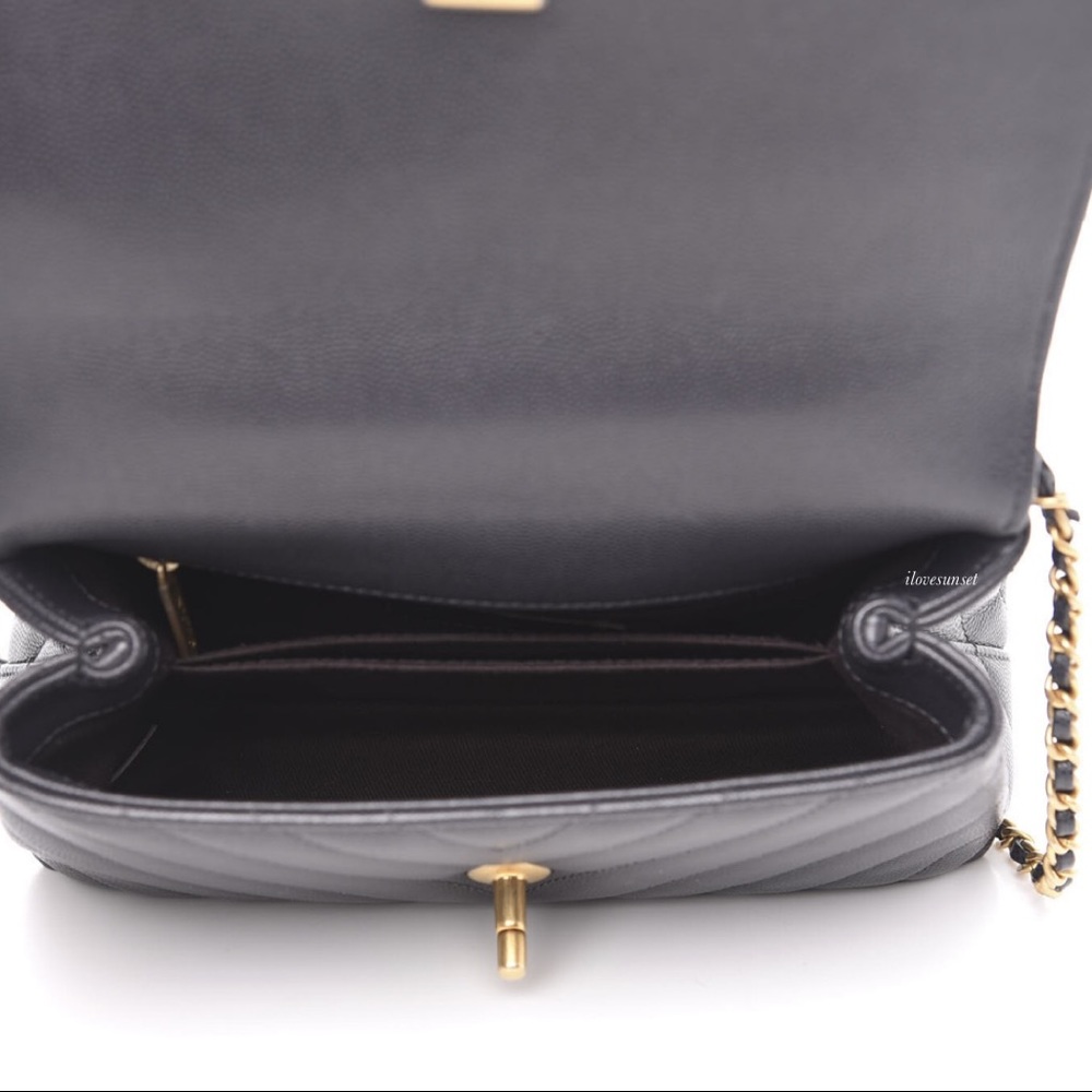 {CHANEL} Caviar Chevron Quilted Mini Dark Grey Bag - Picture 4 of 10